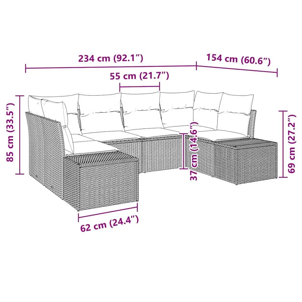Garden Sofa Set Modular Outdoor Furniture 6 Piece Black Poly Rattan with Cushions
