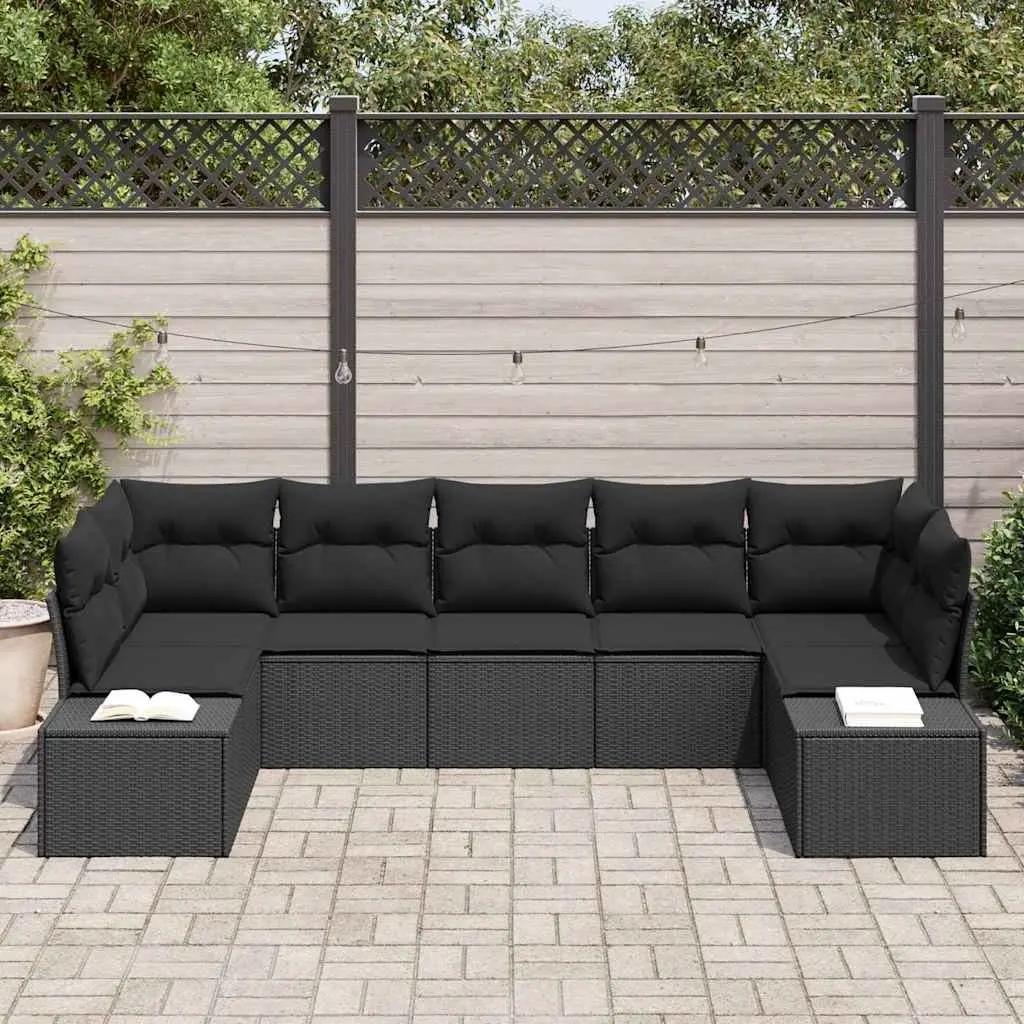 Garden Sofa Set Modular Outdoor Furniture 7 Piece Black Poly Rattan
