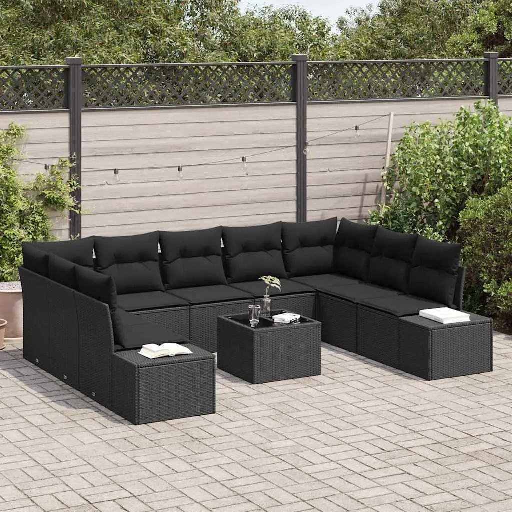 Modular Garden Sofa Set 10 Pieces Outdoor Furniture Black Poly Rattan
