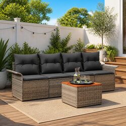 Outdoor Garden Sofa Set 5pc Modular Patio Furniture Grey Poly Rattan with
