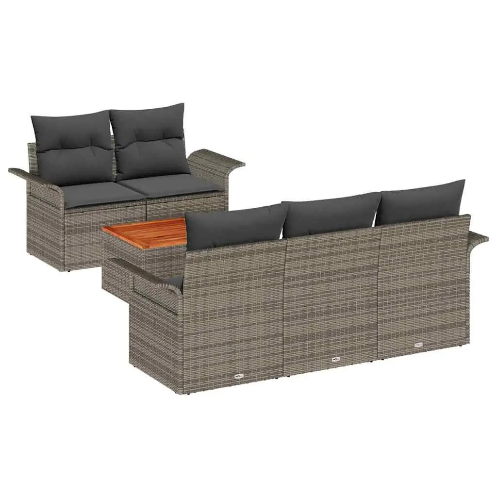 Modular Garden Sofa Set 6 Pcs Grey Poly Rattan Outdoor Furniture Patio Lounge