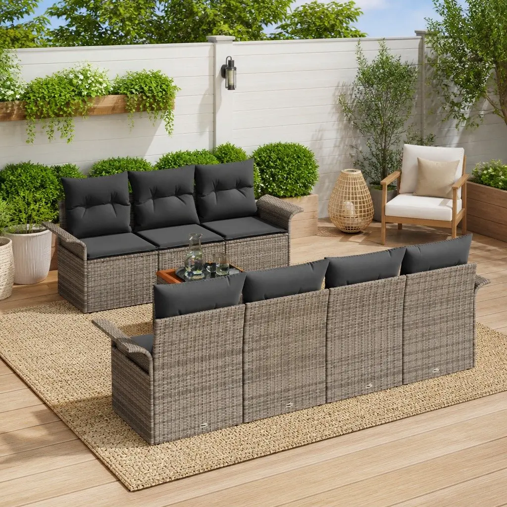 Modular Garden Sofa Set 8 Piece Outdoor Furniture Grey Poly Rattan with Cushions