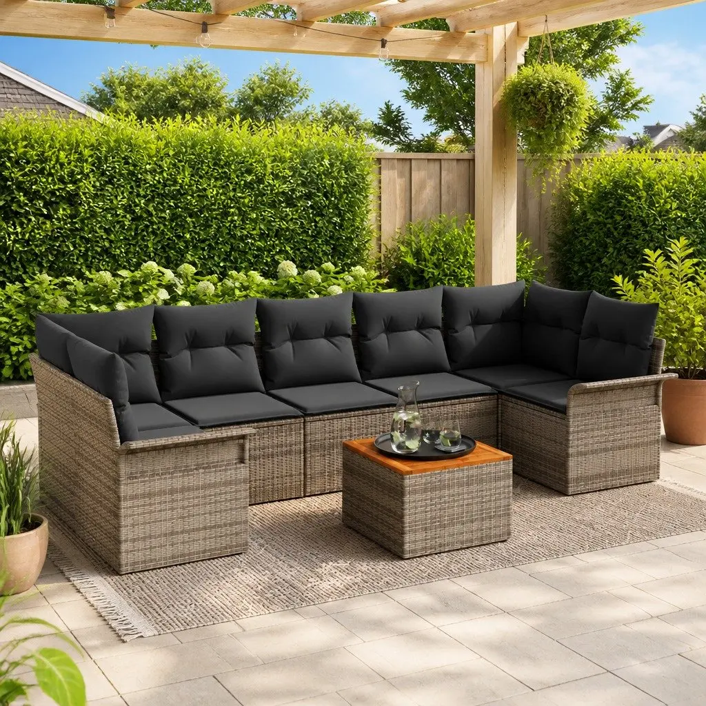 Modular Garden Sofa Set Outdoor Furniture 8 Pieces Poly Rattan Grey Cushion