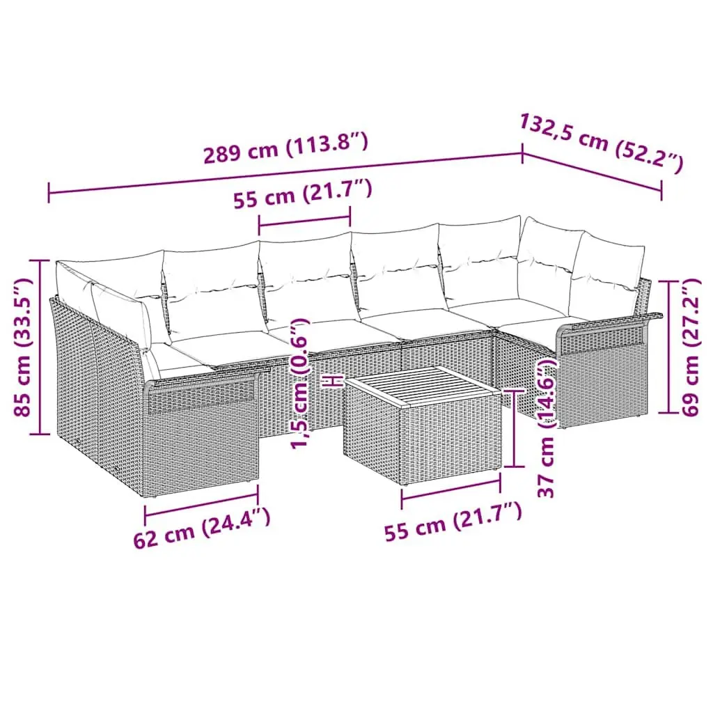 Modular Garden Sofa Set Outdoor Furniture 8 Pieces Poly Rattan Grey Cushion