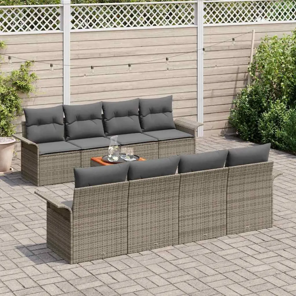 Garden Sofa Set Modular Outdoor Furniture 9 Piece Grey Patio Sectional with Cushions