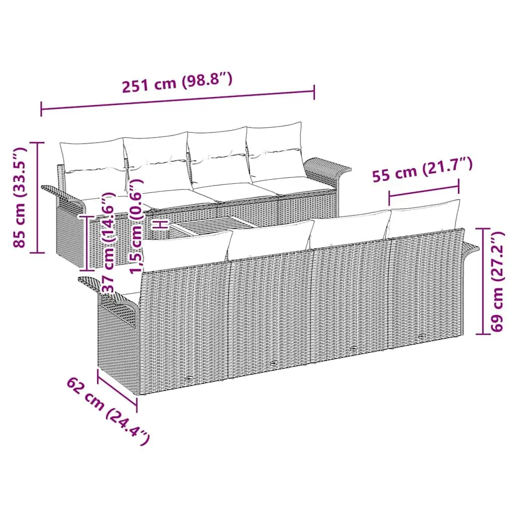 Garden Sofa Set Modular Outdoor Furniture 9 Piece Grey Patio Sectional with Cushions