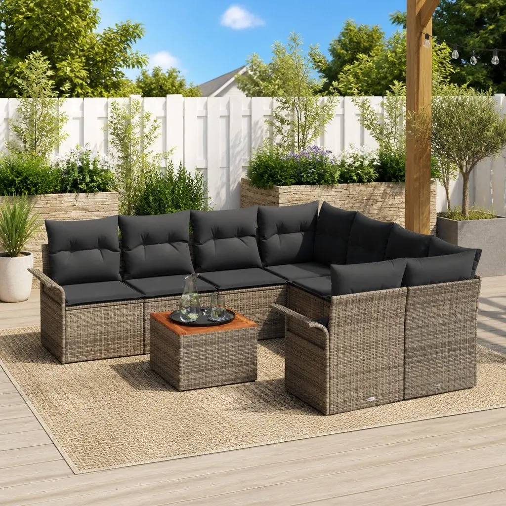 Garden Sofa Set Modular Outdoor Furniture 9 Piece Grey Poly Rattan Patio Seating