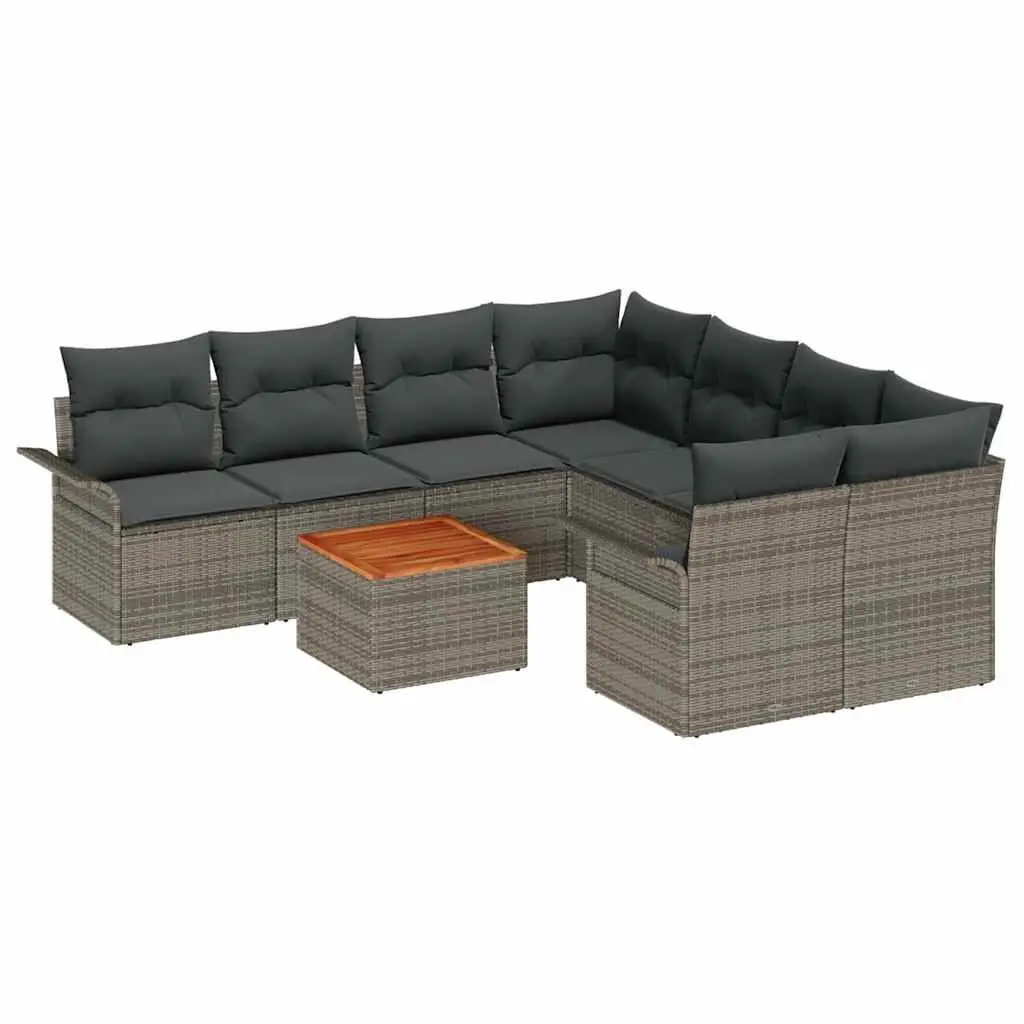 Garden Sofa Set Modular Outdoor Furniture 9 Piece Grey Poly Rattan Patio Seating
