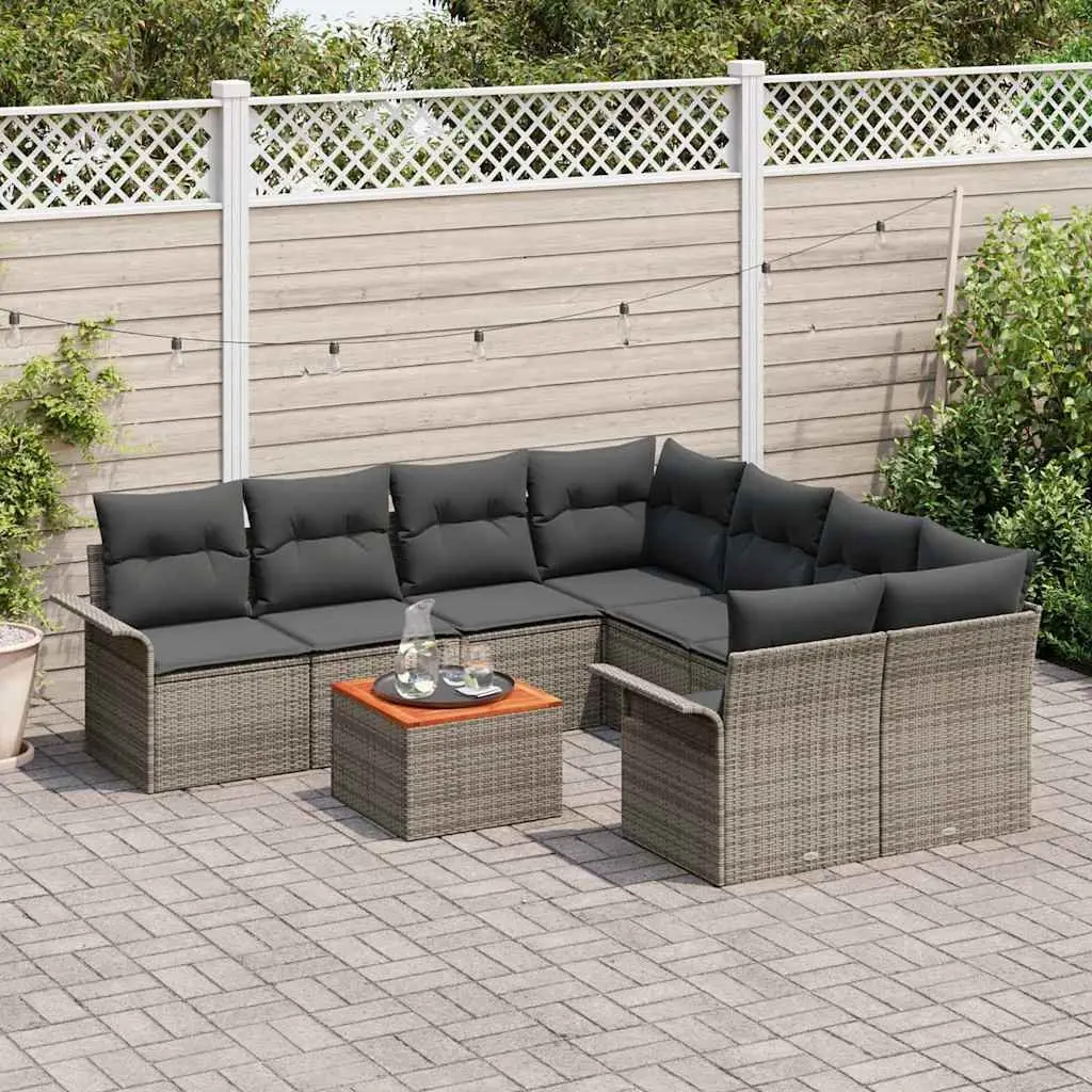 Garden Sofa Set Modular Outdoor Furniture 9 Piece Grey Poly Rattan Patio Seating