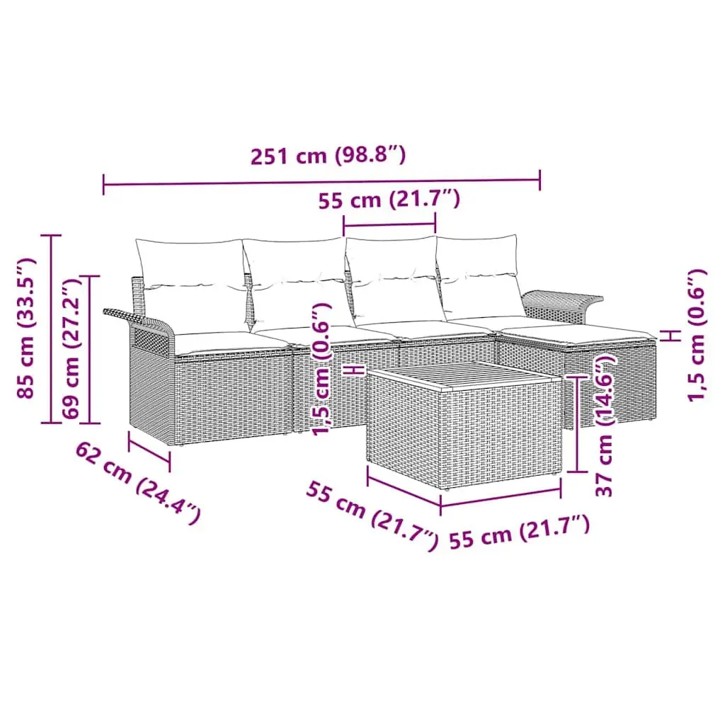 6-Piece Modular Garden Sofa Set for Outdoor Use