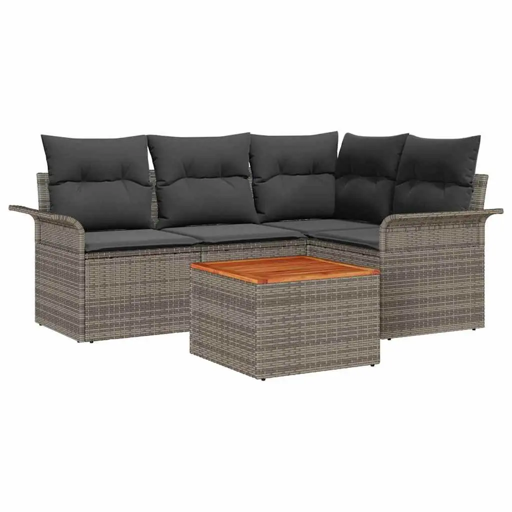 Grey Poly Rattan Modular Outdoor Sofa Set 5 Pieces with Garden Table for Patio and Garden