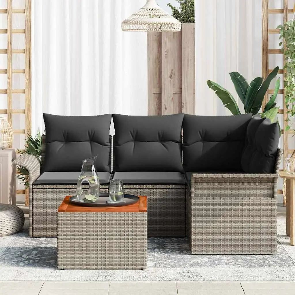 Grey Poly Rattan Modular Outdoor Sofa Set 5 Pieces with Garden Table for Patio and Garden