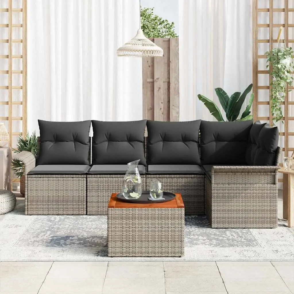 Modular Garden Sofa Set 6 Piece Outdoor Furniture Grey Poly Rattan with Cushions