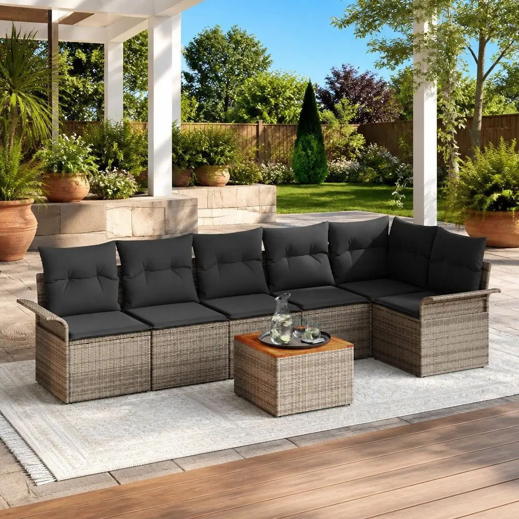Modular Outdoor Garden Sofa Set Grey Poly Rattan 7 Piece for Flexible Patio Configuration