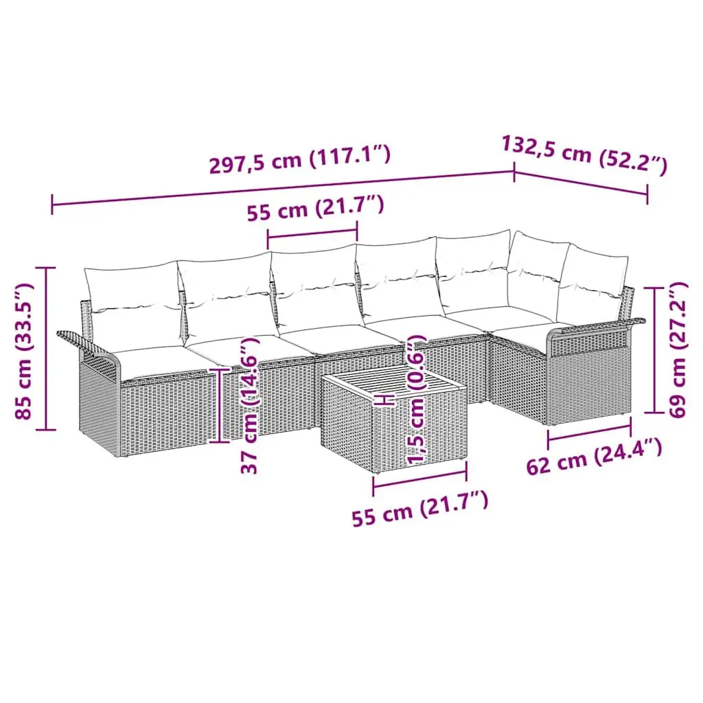 Modular Outdoor Garden Sofa Set Grey Poly Rattan 7 Piece for Flexible Patio Configuration