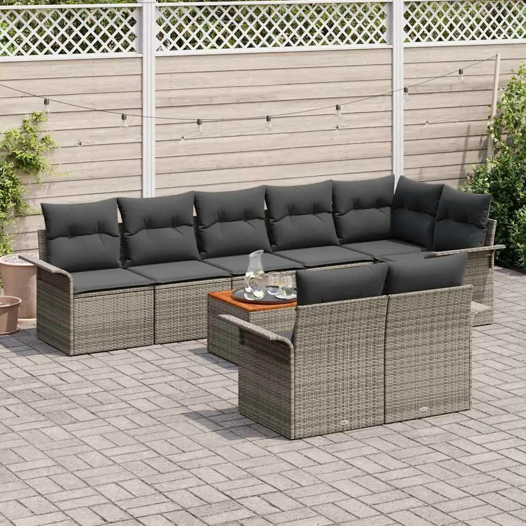 Modular Garden Sofa Set Outdoor Furniture 9 Pieces Grey Poly Rattan Patio Lounge