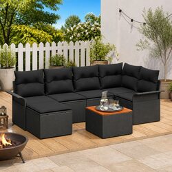 Value-Focused Black Modular Garden Sofa Set, 7 Pieces