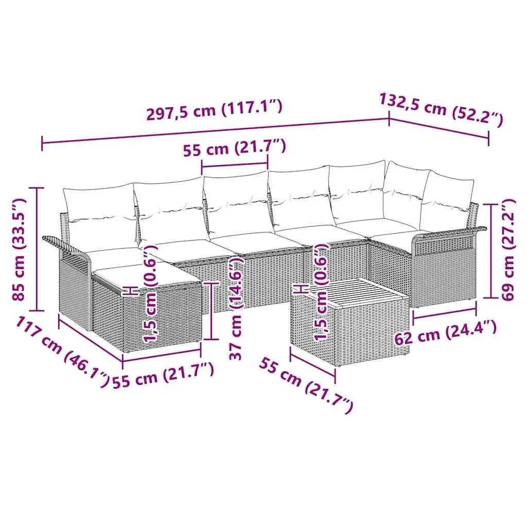 Garden Sofa Set 8 Pieces Modular Outdoor Furniture Patio Lounge Grey Rattan