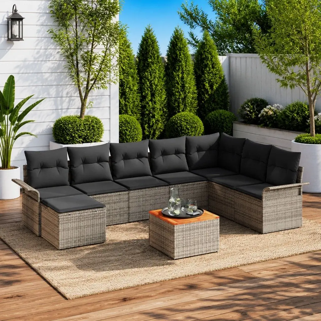 Modular Garden Sofa Set 9 Piece Outdoor Furniture Grey Poly Rattan