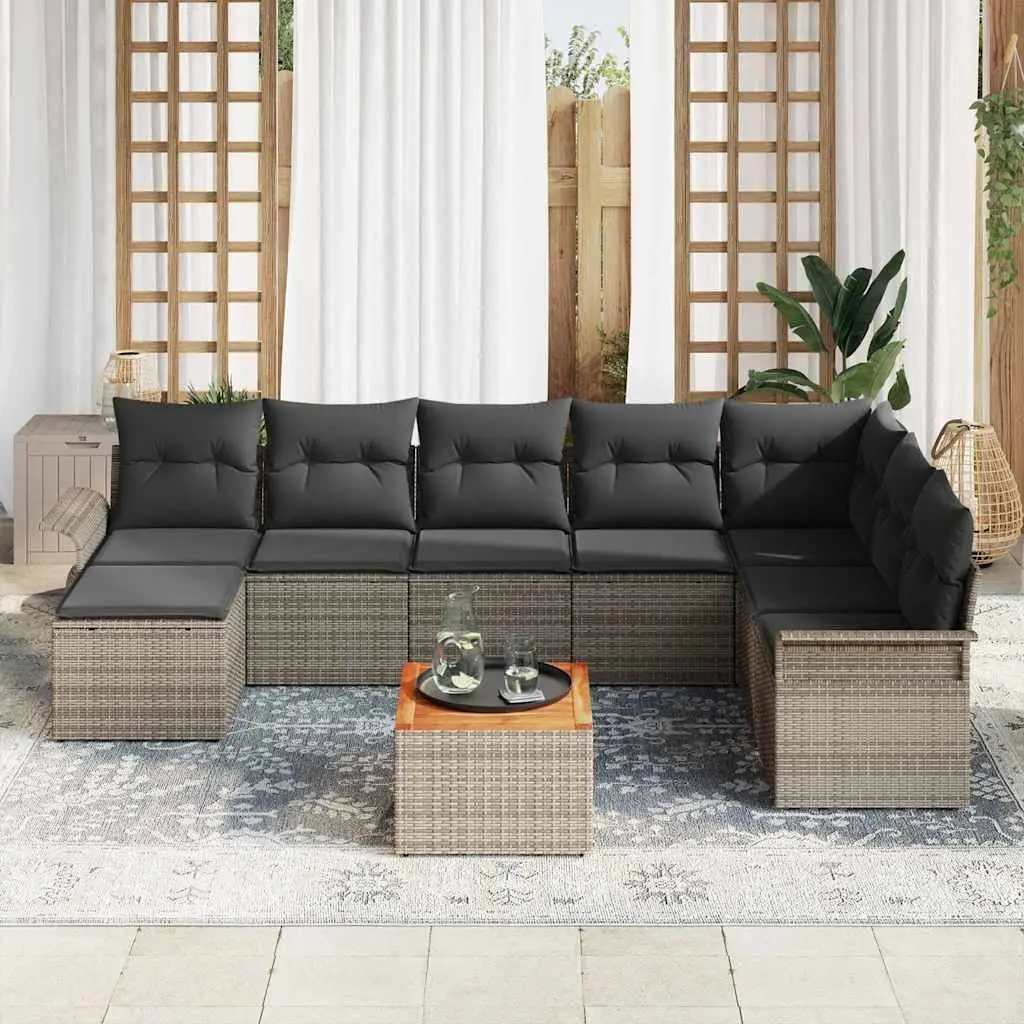 Modular Garden Sofa Set 9 Piece Outdoor Furniture Grey Poly Rattan