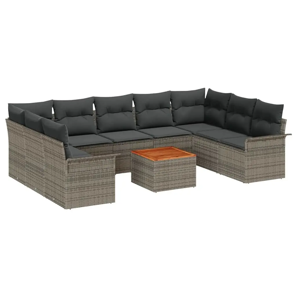 Garden Sofa Set Modular Outdoor Furniture 10 Pieces Grey Poly Rattan