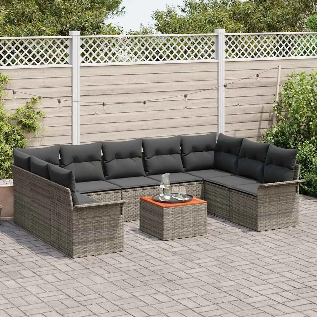 Garden Sofa Set Modular Outdoor Furniture 10 Pieces Grey Poly Rattan