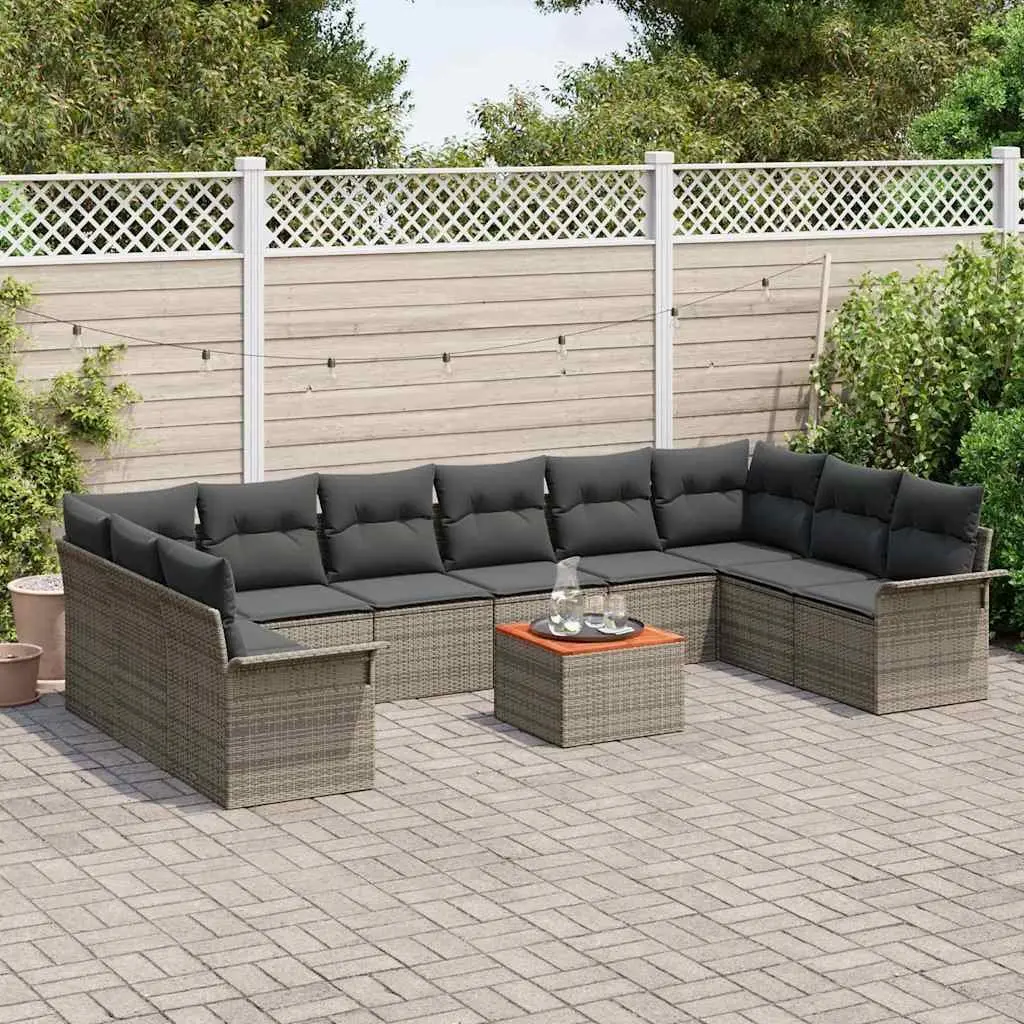 Modular Garden Sofa Set 11 Pieces Outdoor Seating Grey Poly Rattan