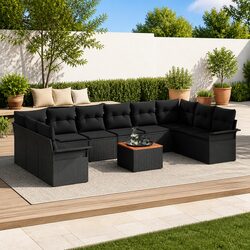 Reliable 11-Piece Black Rattan Sofa Set for Outdoors