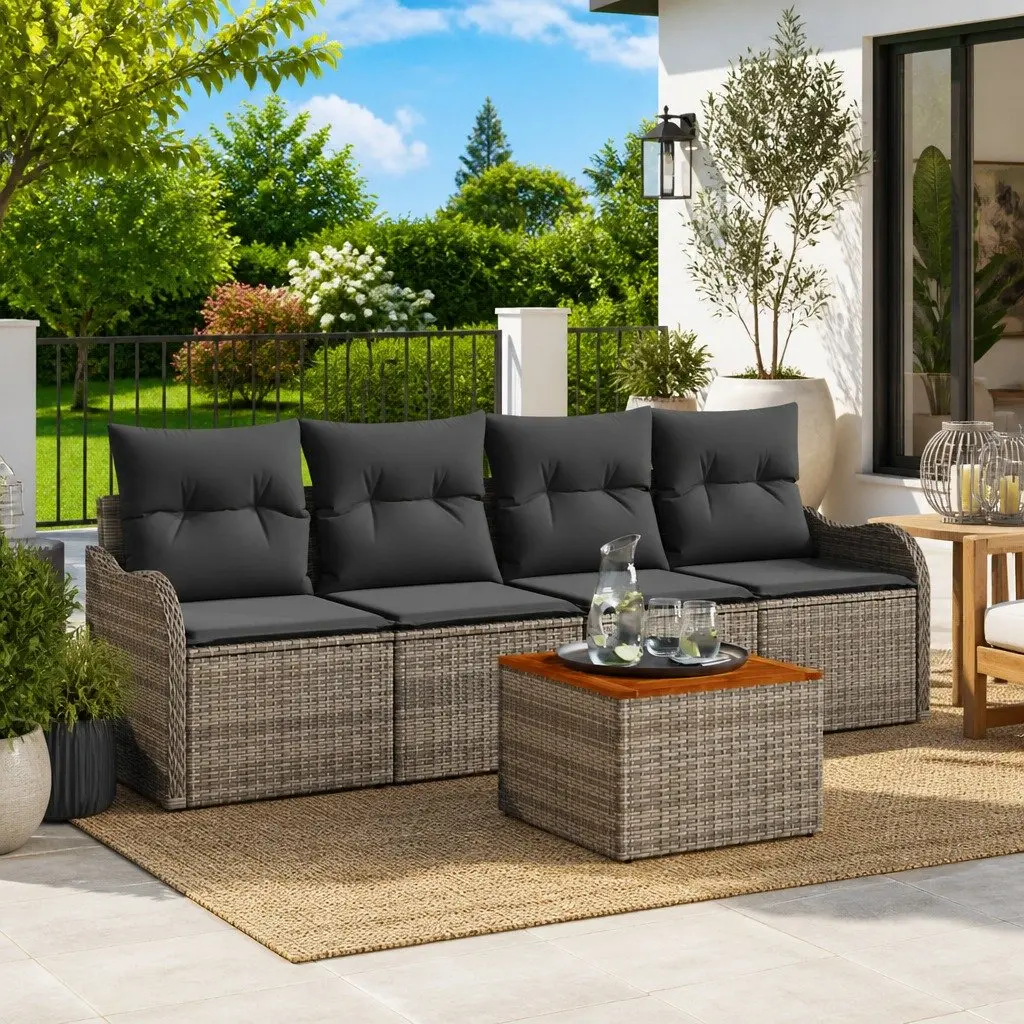 Outdoor Garden Sofa Set 5 Piece Modular Patio Furniture Grey Poly Rattan With