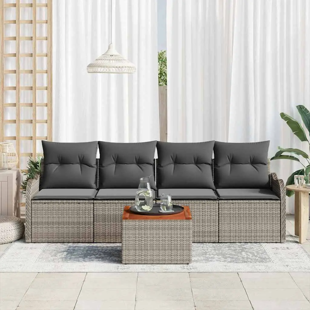Outdoor Garden Sofa Set 5 Piece Modular Patio Furniture Grey Poly Rattan With