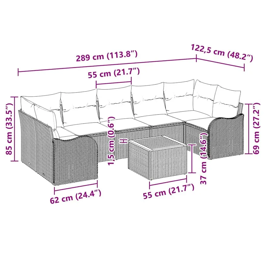 Modular Garden Sofa Set Outdoor Furniture Grey Rattan 8 Piece