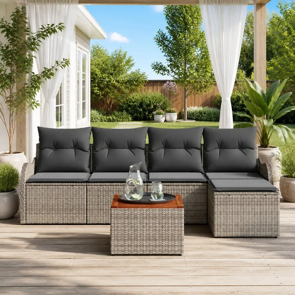 Garden Sofa Set 6 Piece Modular Outdoor Furniture Grey Poly Rattan Patio
