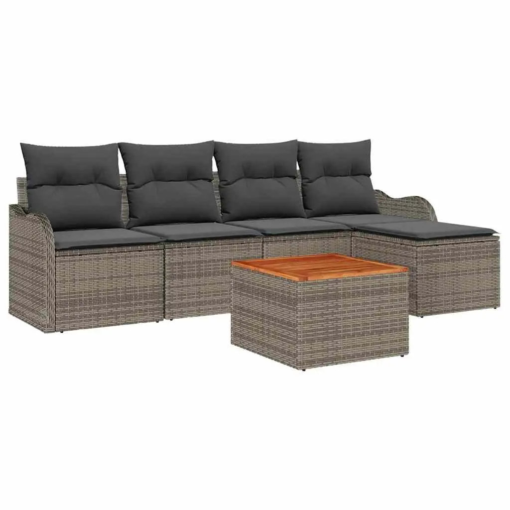 Garden Sofa Set 6 Piece Modular Outdoor Furniture Grey Poly Rattan Patio