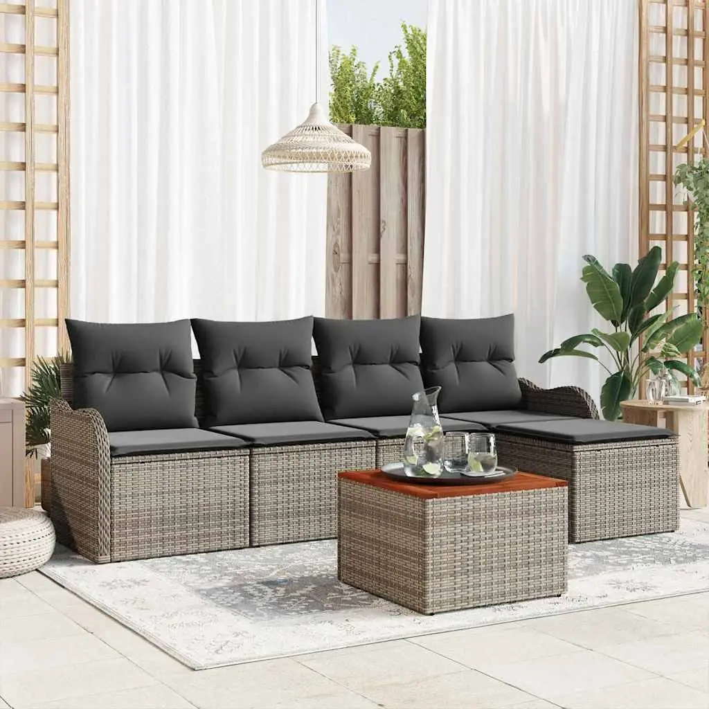 Garden Sofa Set 6 Piece Modular Outdoor Furniture Grey Poly Rattan Patio