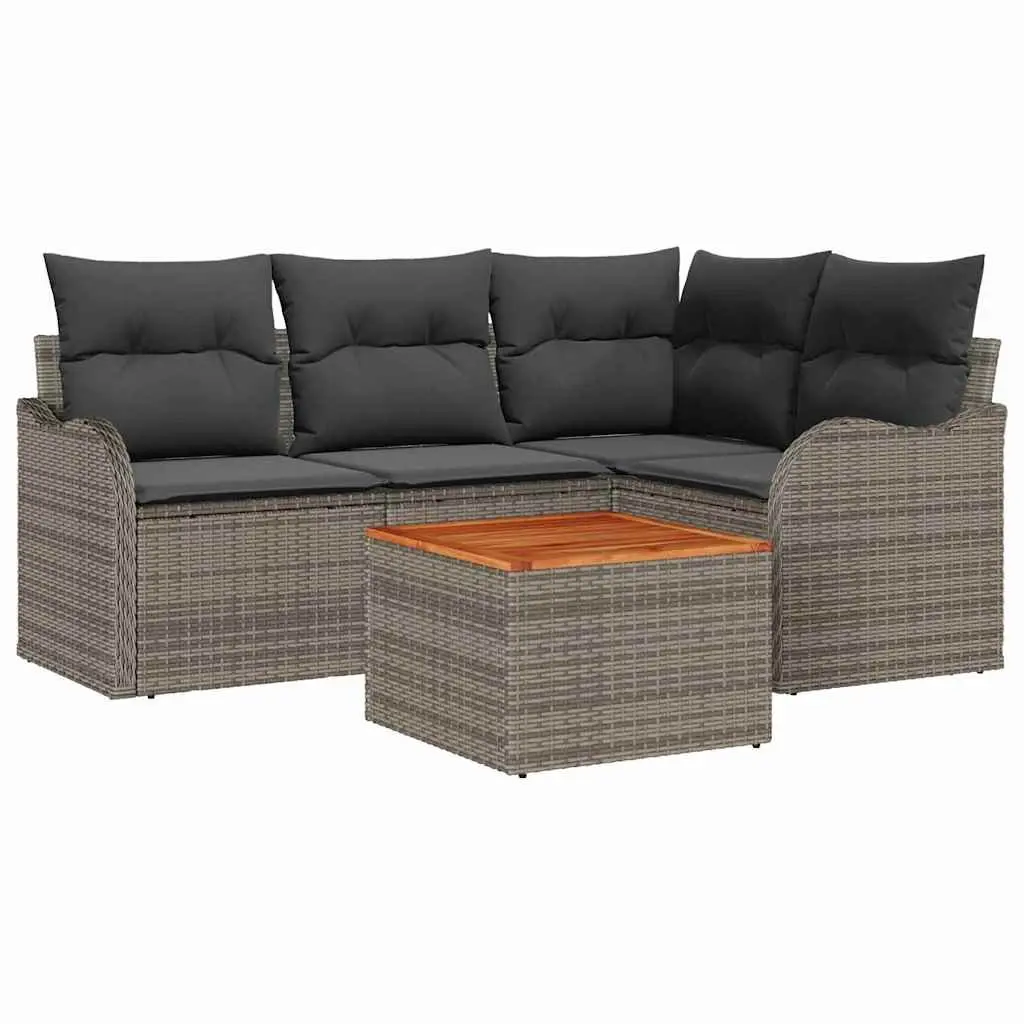 Garden Sofa Set 5 Pieces Modular Outdoor Furniture Grey Poly Rattan Cushions