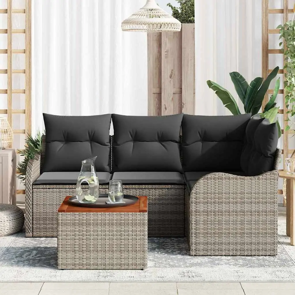 Garden Sofa Set 5 Pieces Modular Outdoor Furniture Grey Poly Rattan Cushions