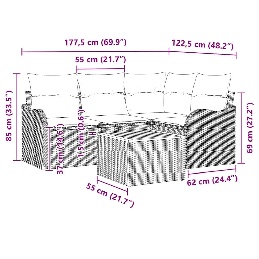 Garden Sofa Set 5 Pieces Modular Outdoor Furniture Grey Poly Rattan Cushions