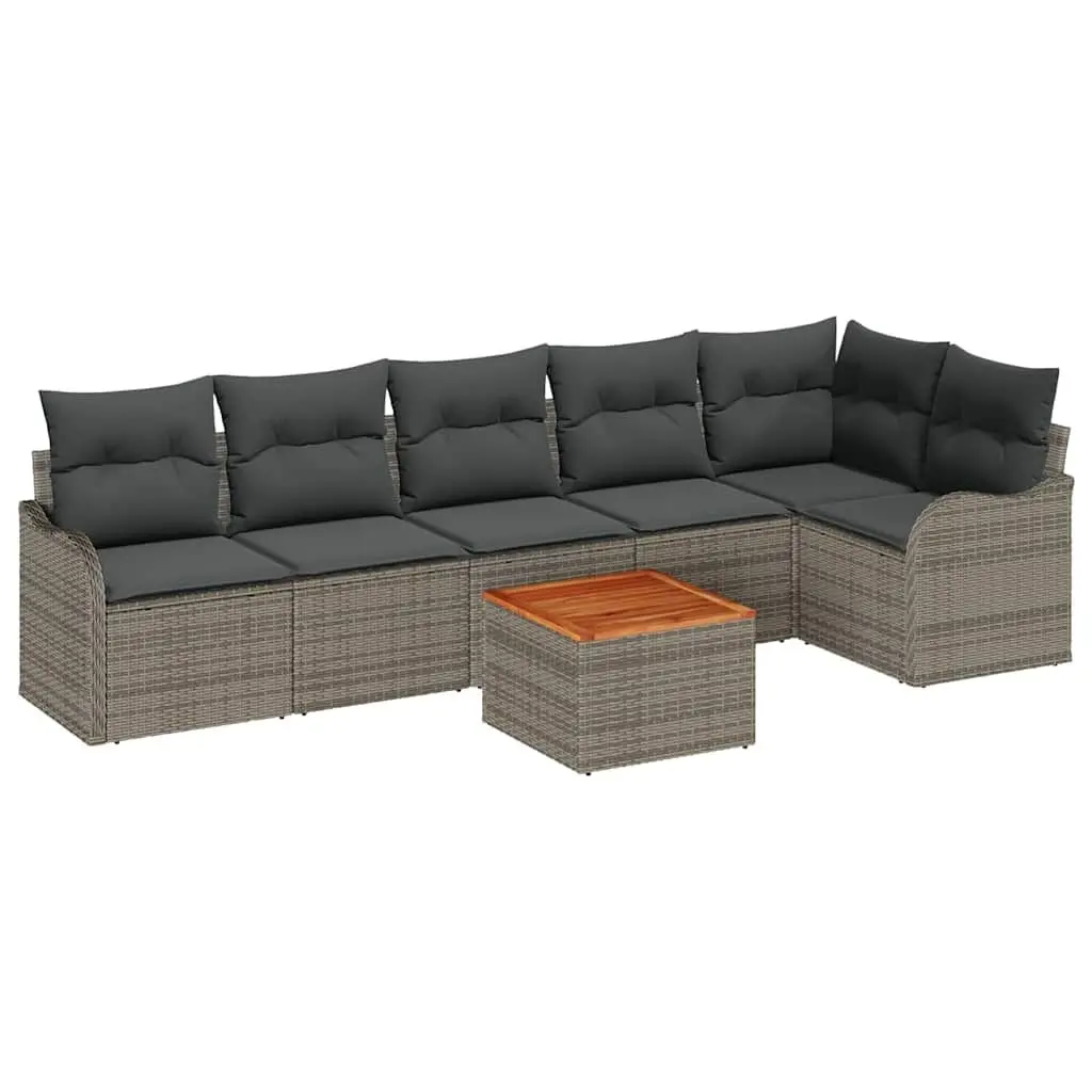 Garden Sofa Set Modular Outdoor Furniture 7 Pieces Grey Poly Rattan Patio