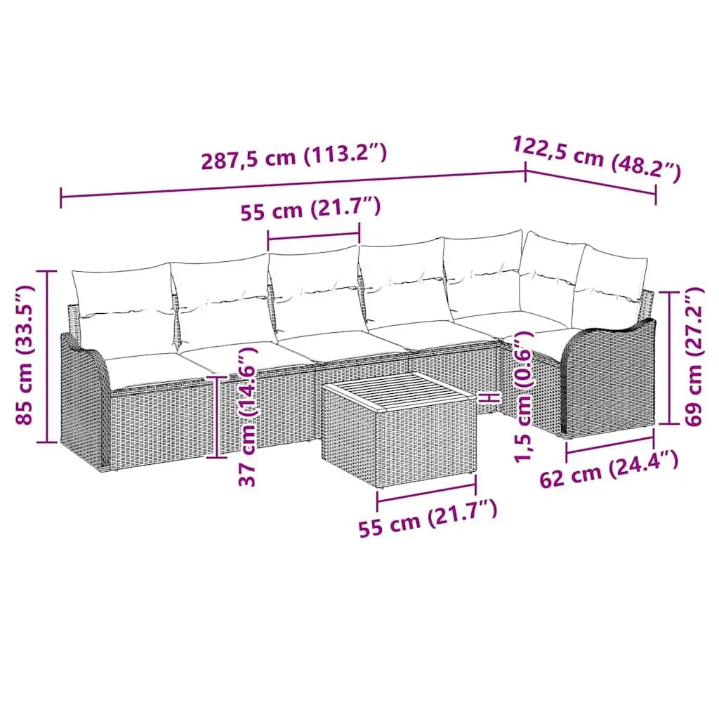 Garden Sofa Set Modular Outdoor Furniture 7 Pieces Grey Poly Rattan Patio