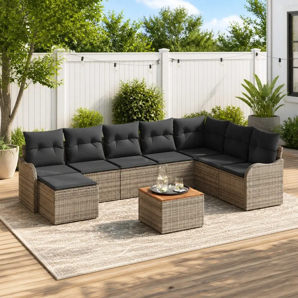 Modular Garden Sofa Set 9 Pieces Outdoor Patio Furniture Grey Poly Rattan