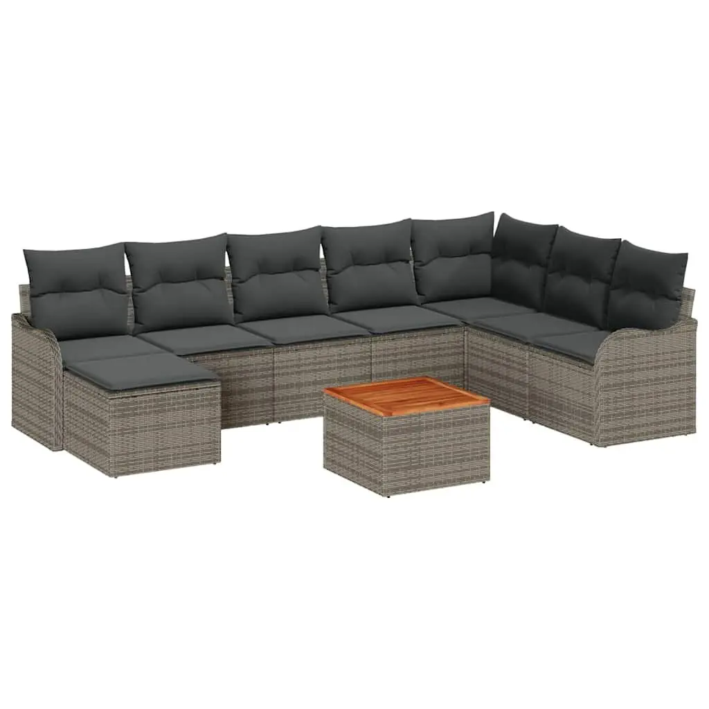 Modular Garden Sofa Set 9 Pieces Outdoor Patio Furniture Grey Poly Rattan