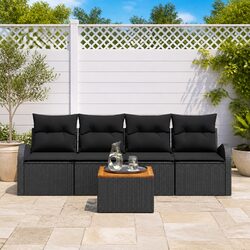 Comfortable Modular Garden Sofa Set 5 Piece Black Rattan