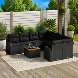 Practical 9-Piece Black Poly Rattan Garden Sofa Set