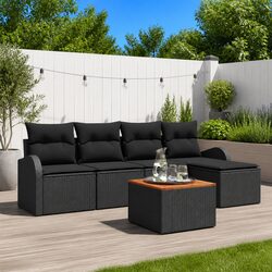 Outdoor Garden Sofa Set 6 Pieces Black Poly Rattan Modular Seating Furniture