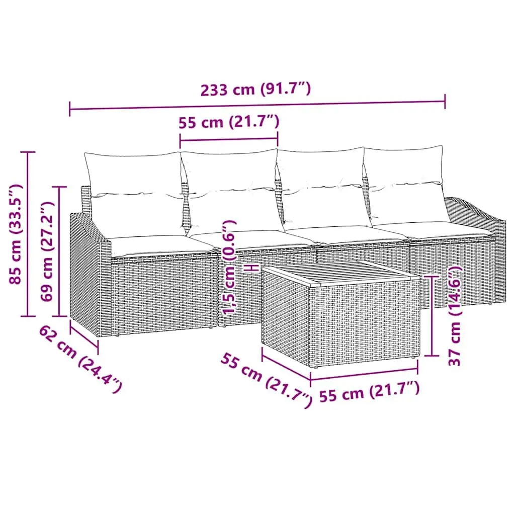 5-Piece Modular Sofa Set for Outdoor Comfort