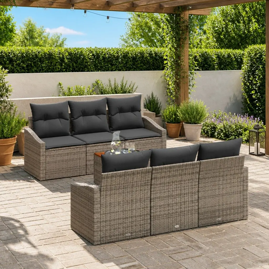 Garden Sofa Set 7 Pieces Modular Outdoor Furniture Grey Poly Rattan Patio Lounge