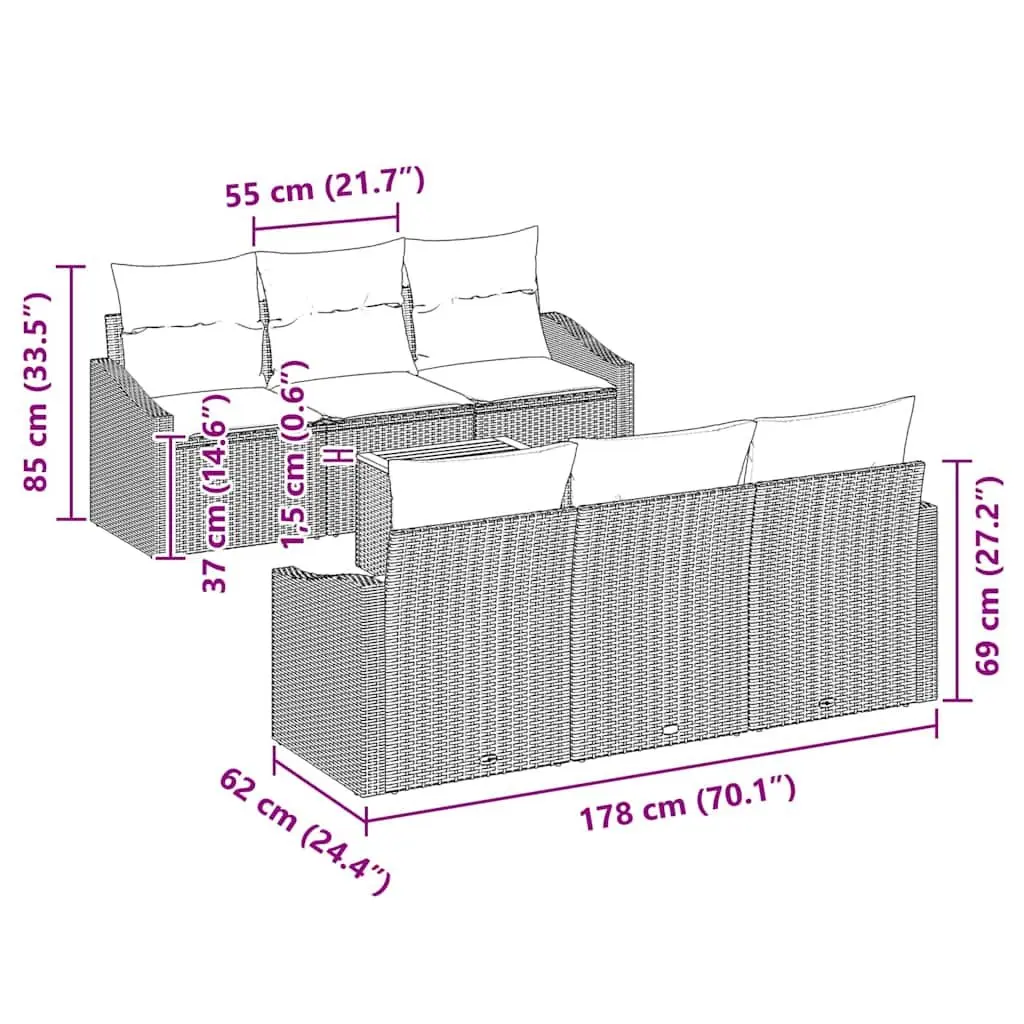 Garden Sofa Set 7 Pieces Modular Outdoor Furniture Grey Poly Rattan Patio Lounge