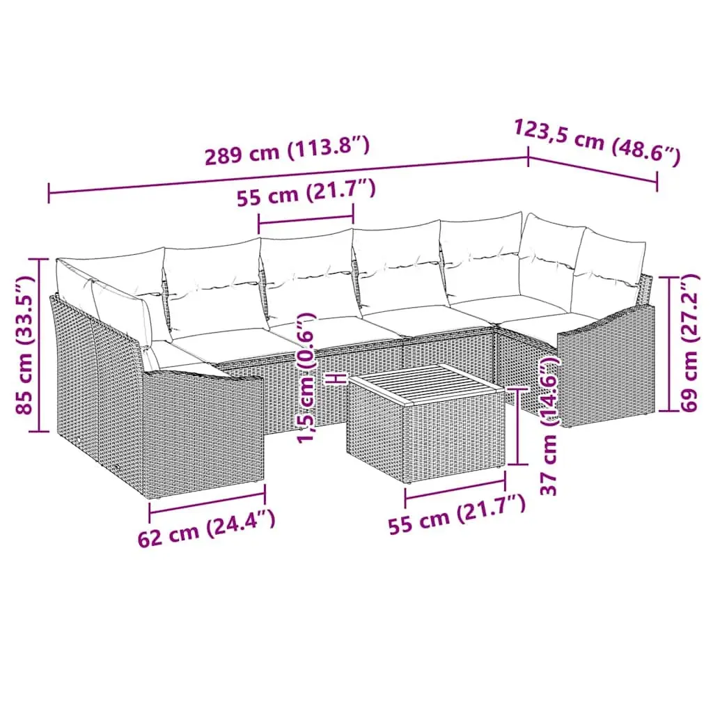 8-Piece Garden Sofa Set in Grey