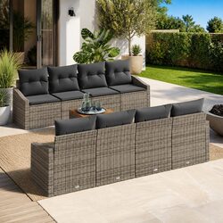 Practical 9-Piece Garden Sofa Set with Grey Poly Rattan Finish