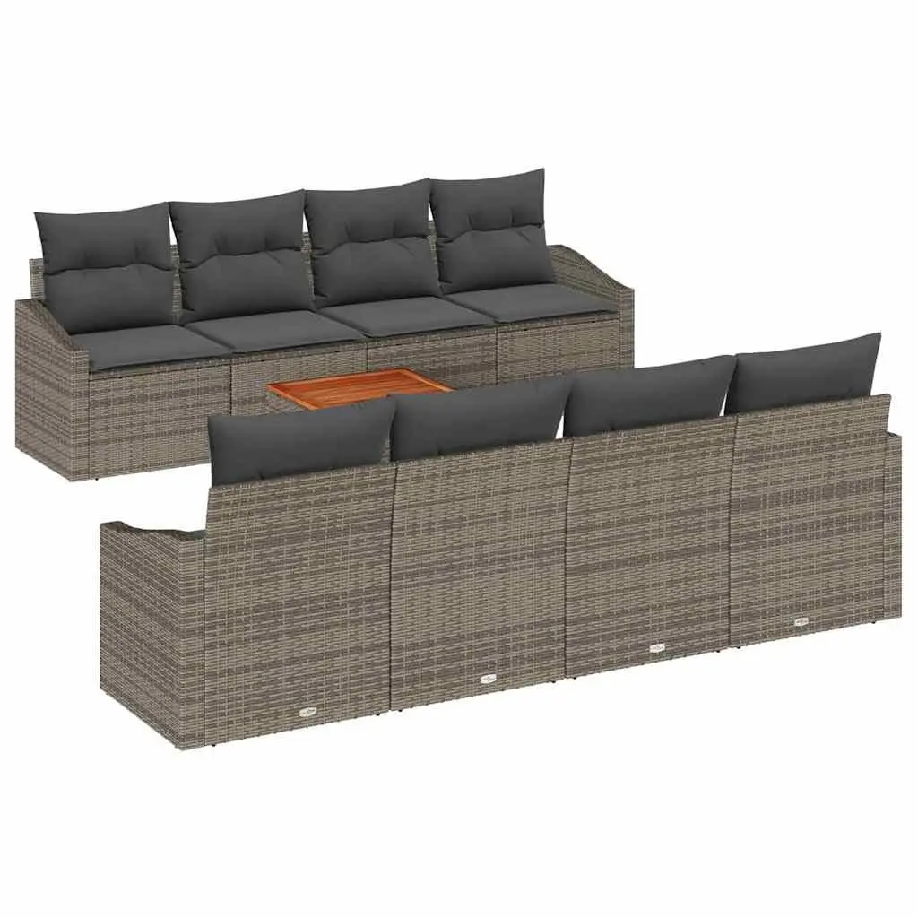 Garden Sofa Set 9 Pieces Modular Outdoor Furniture Grey Poly Rattan for Patios and Gardens